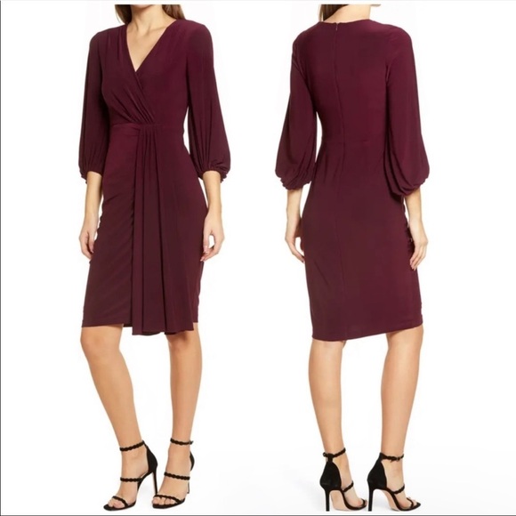 Eliza J | Wrap Look Long Sleeve Dress Wine Size 12 - Picture 1 of 12